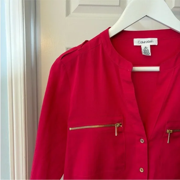Calvin Klein Fuchsia Pink Gold Button Down Blouse Size Small - Picture 4 of 10